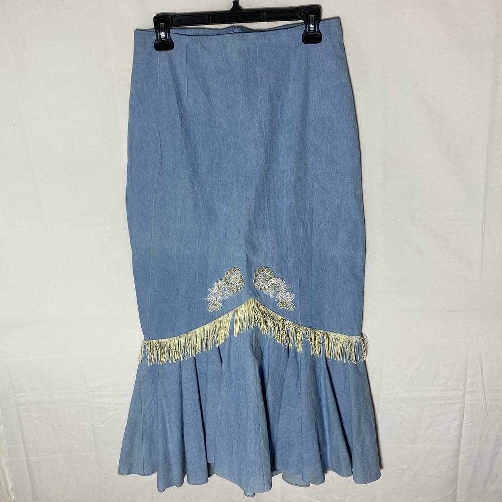 Vintage Lilia Smitty Blue Western Jacket and Skirt Set With Fringe M Festival - Picture 8 of 16